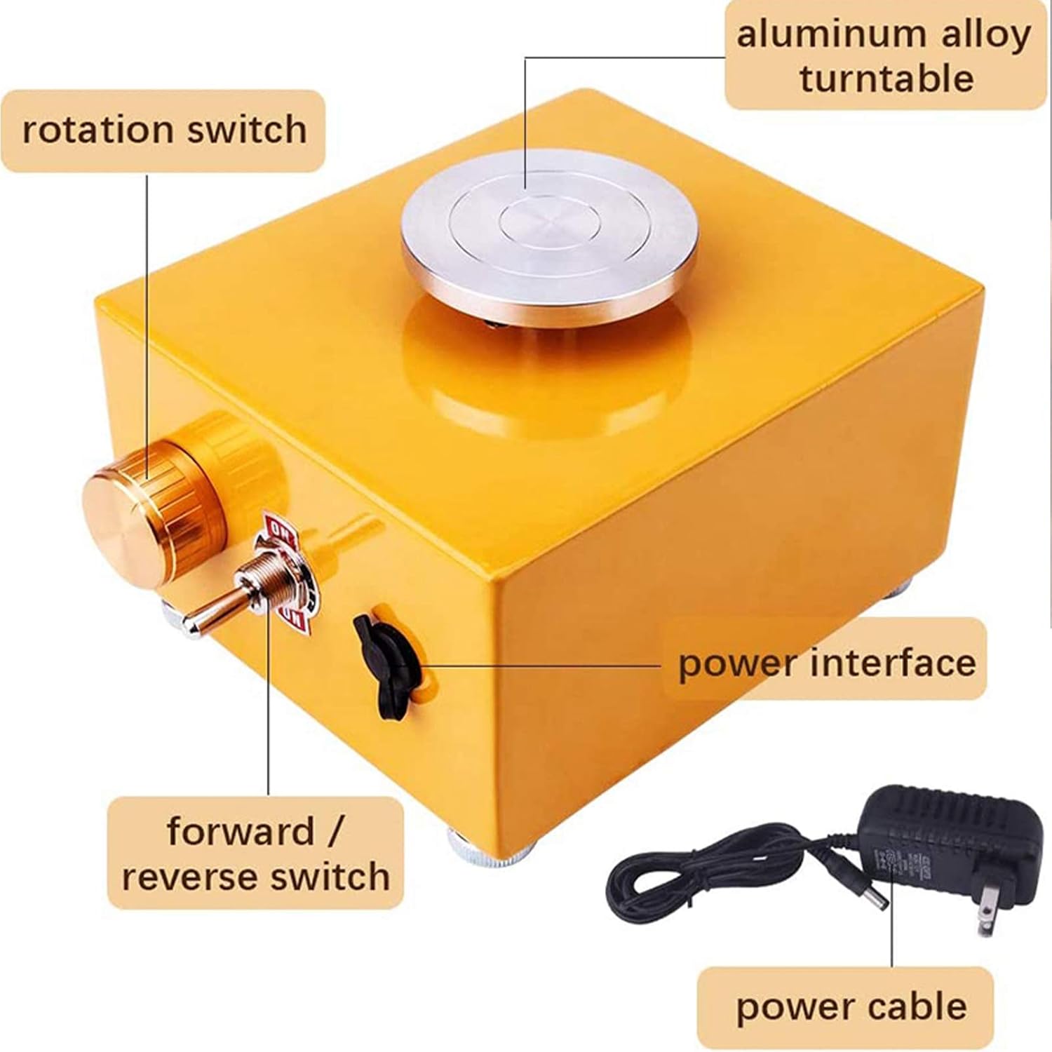 Mini Pottery Wheel Machine Electric Pottery Wheel Kit with 3 Mini Turntables Power Adapter Suitable for Children, Adults, Beginners, Pottery Lovers (yellow)