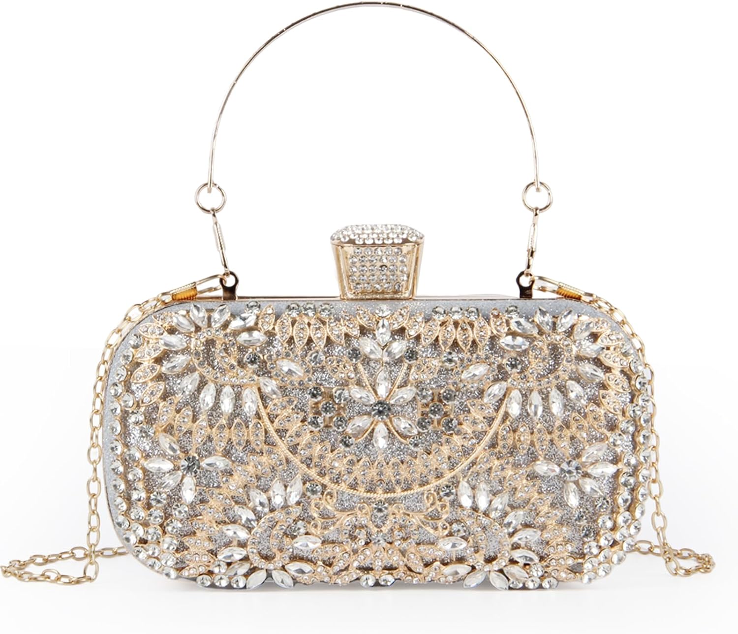 GOKTOW Rhinestone Clutch Purse,Sparkly Crystal Floral Evening Bag for Women Formal Prom Bridal Wedding Party