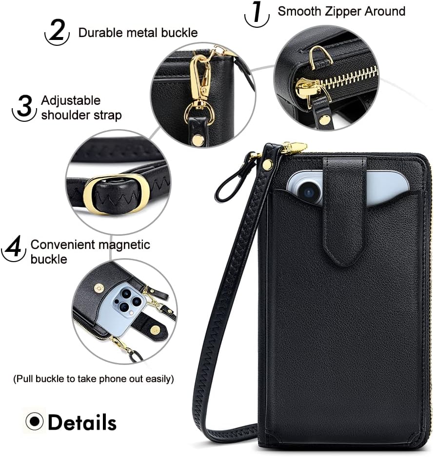 Peacocktion Small Crossbody Wallet Cell Phone Purse for Women Vegan Leather RFID Blocking Bags with Card Slots - Image 4
