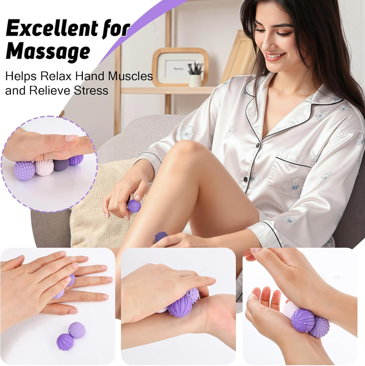 RYACO Magnetic Fidget Balls for Adults & Teens with Autism ADHD Anxiety，4 pcs Texture Silicone Stress Relief Sensory Toys，Quiet Office Desk Fidgets Stocking Stuffers for Calm Down (Purple)