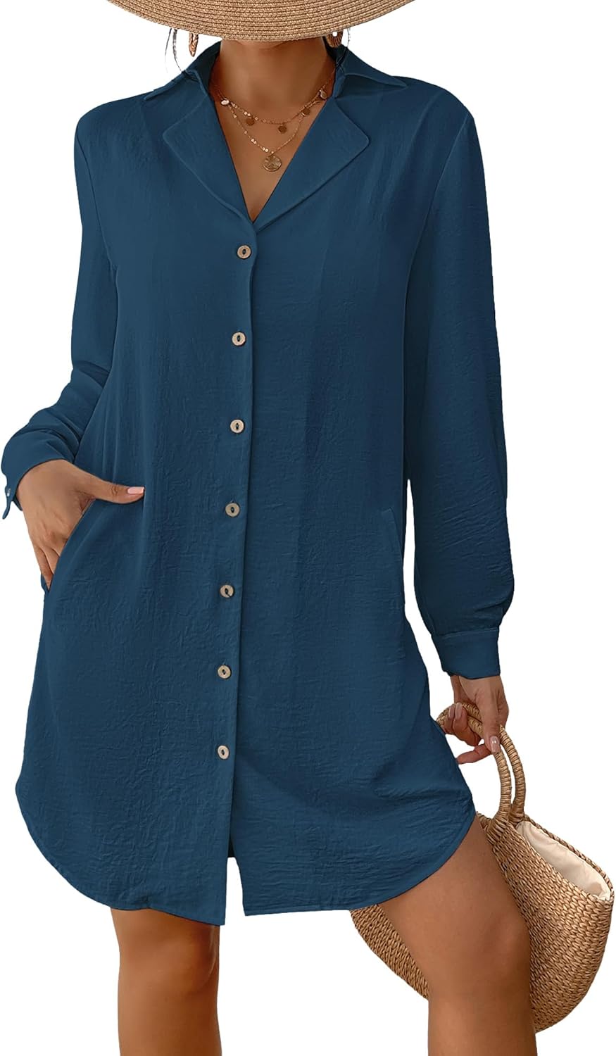 Bsubseach Swimsuit Coverup for Women Long Sleeve Bathing Suit Cover Up Blouse Button Down Shirt Dress Beach Vacation Clothes