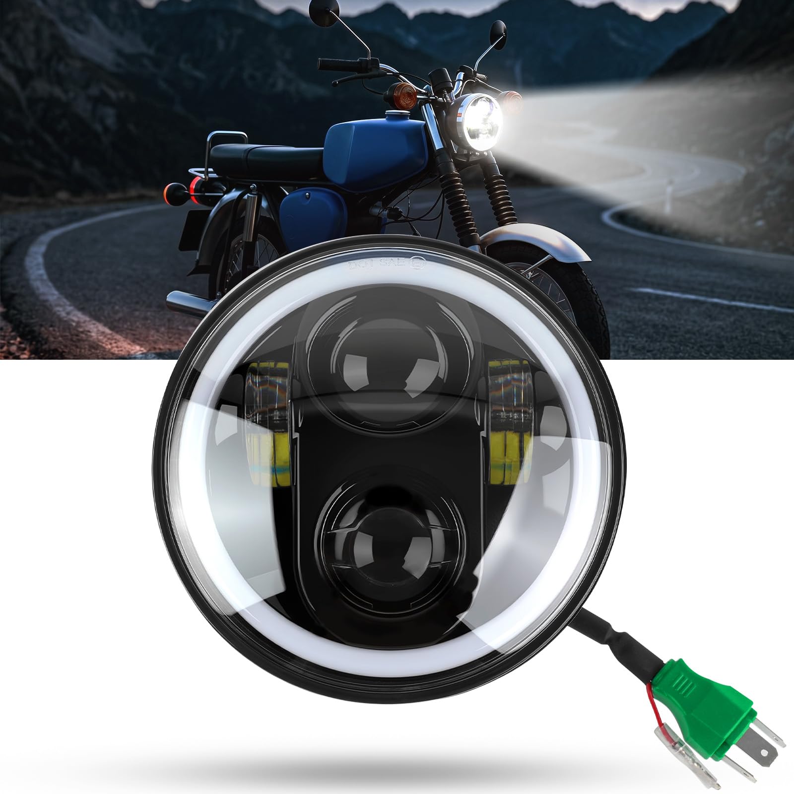DREAMIZER 5,75" Motorrad Scheinwerfer E-geprüft Runder mit DRL Hi/Lo Abblendlicht Kompatibel mit Simson S50, S51, S70,S50B