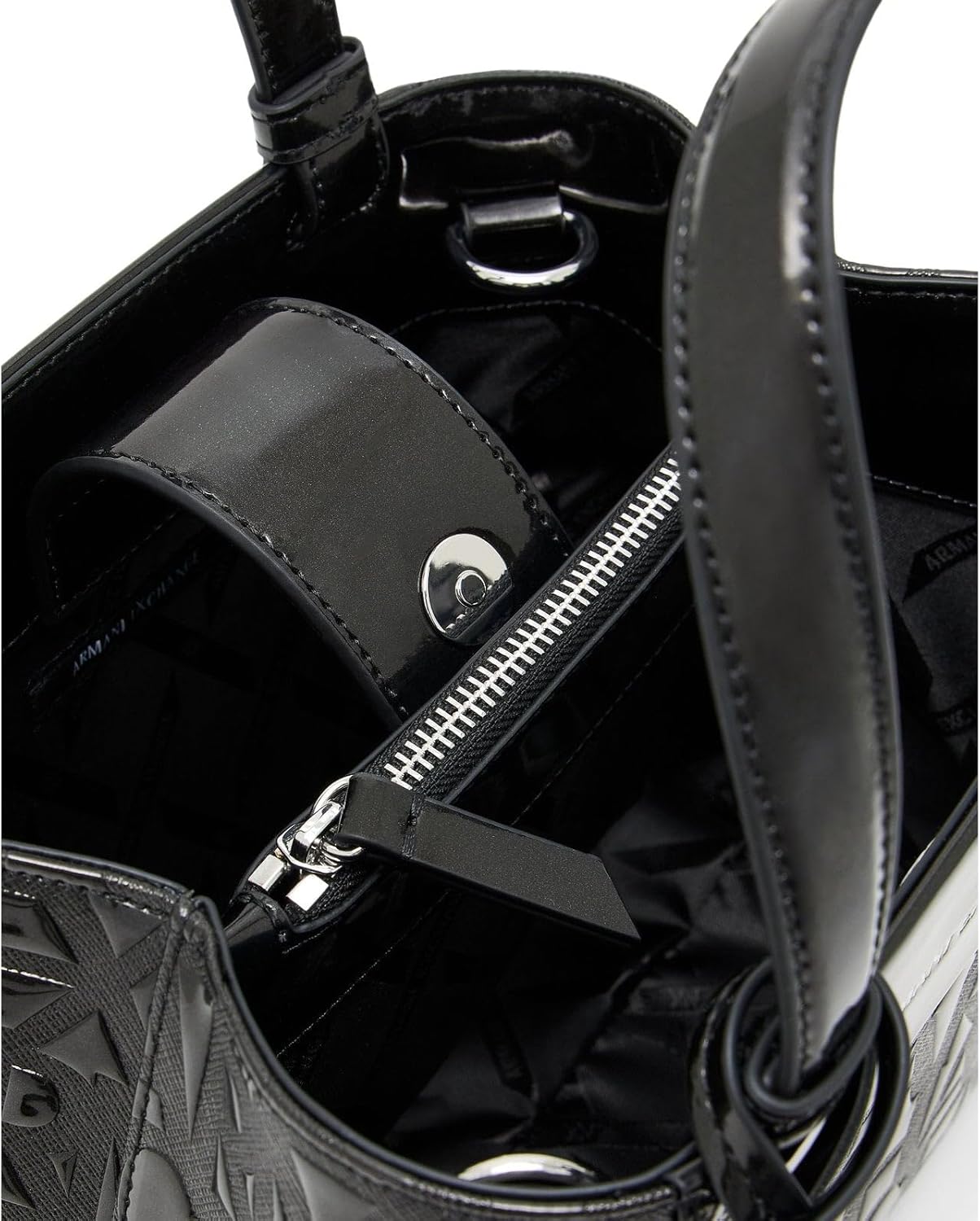 Armani Exchange Women's Liz Small Tote Bag, Patent Shiny Black, One Size - Image 5