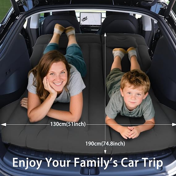 Car Air Mattress for Model Y SUV RV Back Seat for Outdoor(Black) | 190 cm x 130 cm, with an air pump and 2 pillows, 300 kg high load capacity, 4 independent air chambers, durable PVC material