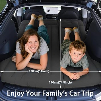 Car Air Mattress for Model Y SUV RV Back Seat for Outdoor(Black) | 190 cm x 130 cm, with an air pump and 2 pillows, 300 kg high load capacity, 4 independent air chambers, durable PVC material