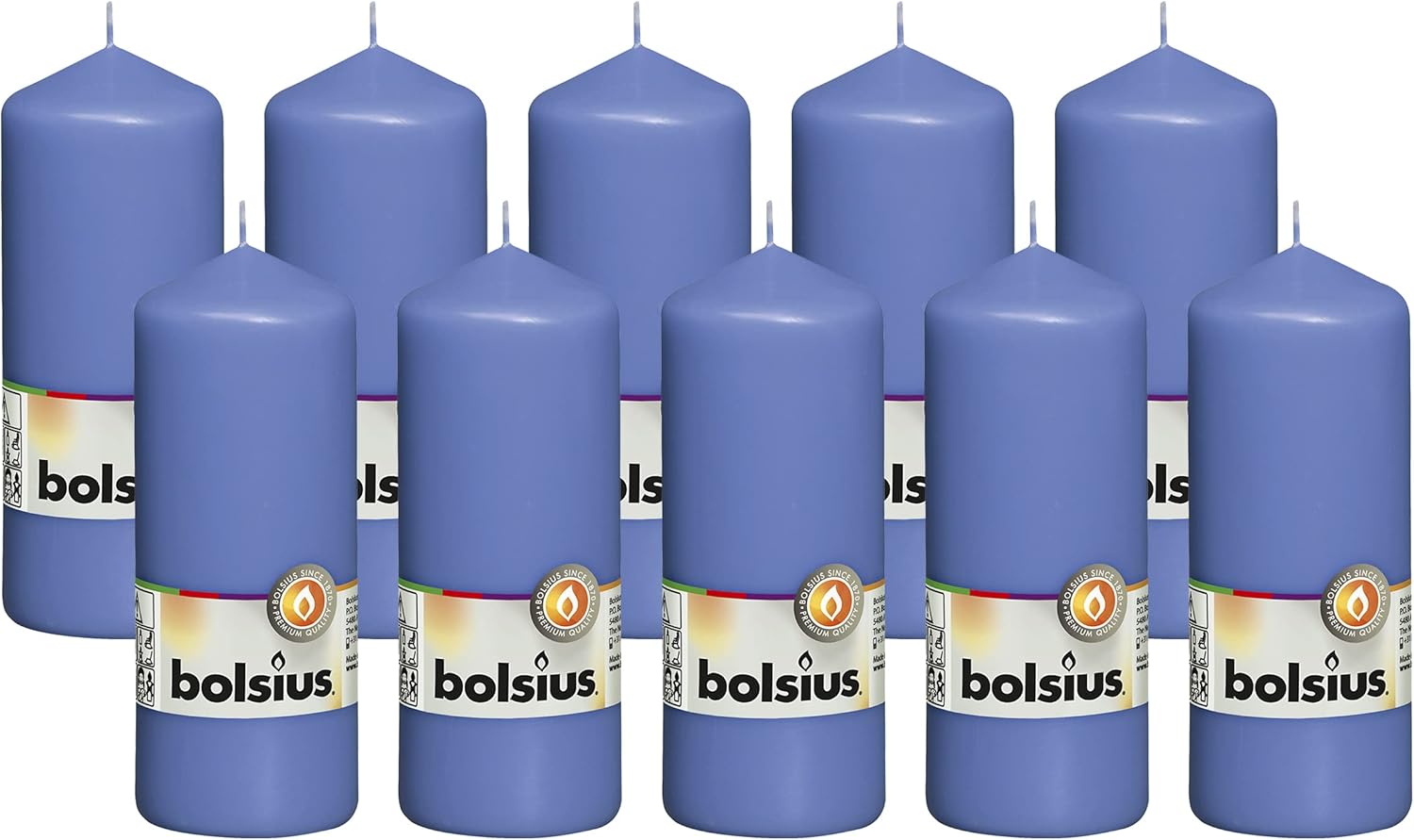 BOLSIUS 10 Blue Pillar Candles - 2.25 x 6 Inches - Premium European Quality - Individually Wrapped - 42 Hours Burn Time - Dripless Smokeless Unscented Dinner, Wedding, Party, & Restaurant Candles