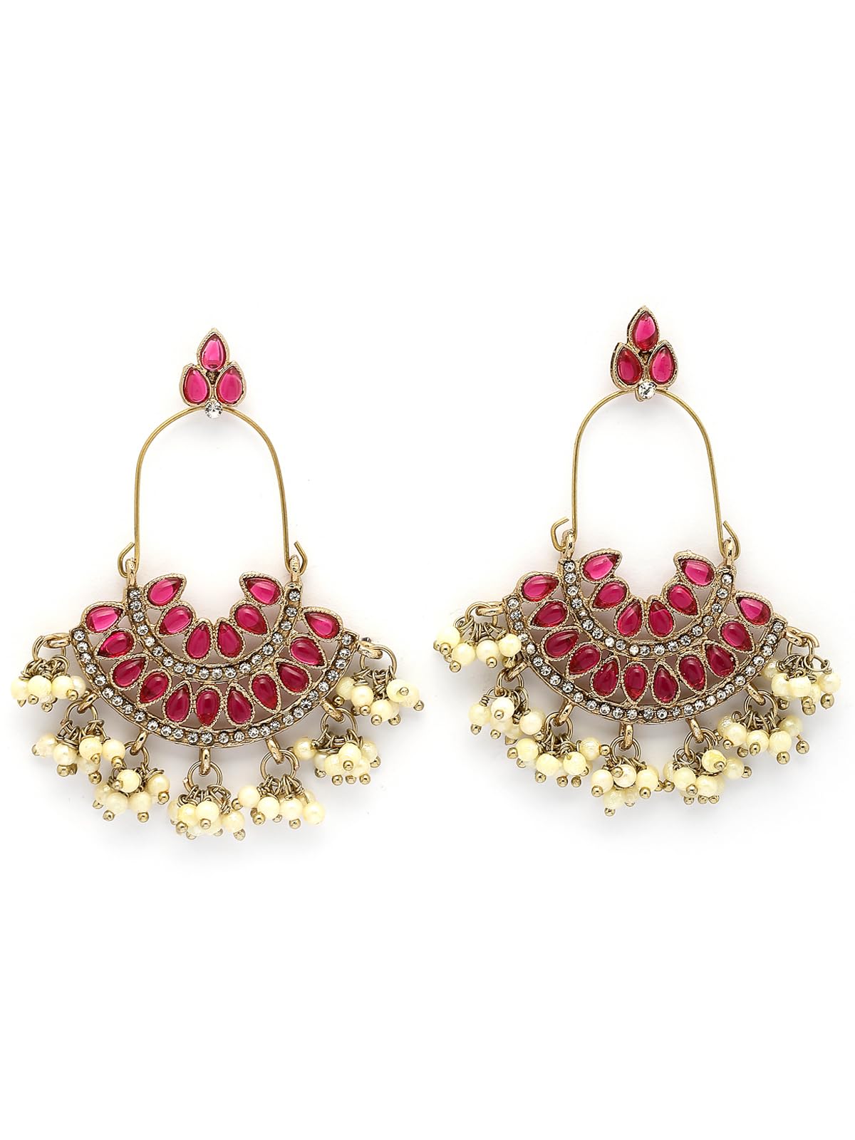 Charming Ethnic Style Kundan Beads & Diamond Studded Gold Plated Rani Pink Dangle Earring Jewellery for Women & Girls|E107334-image-20