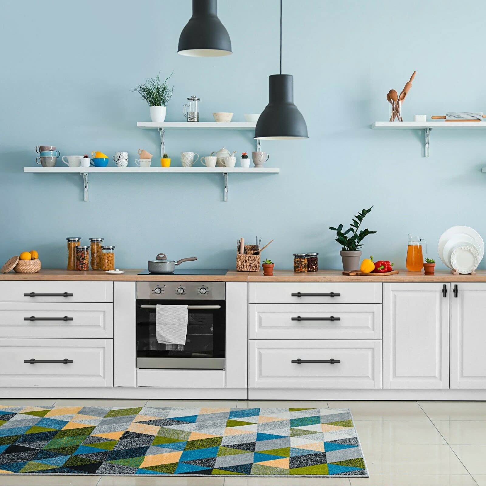 FURNIWARE Lot de 10 poignées de meuble - Distance entre les trous : 96 mm - Pour cuisine, armoire - Pour porte de salle de bain, armoire - Noir mat
