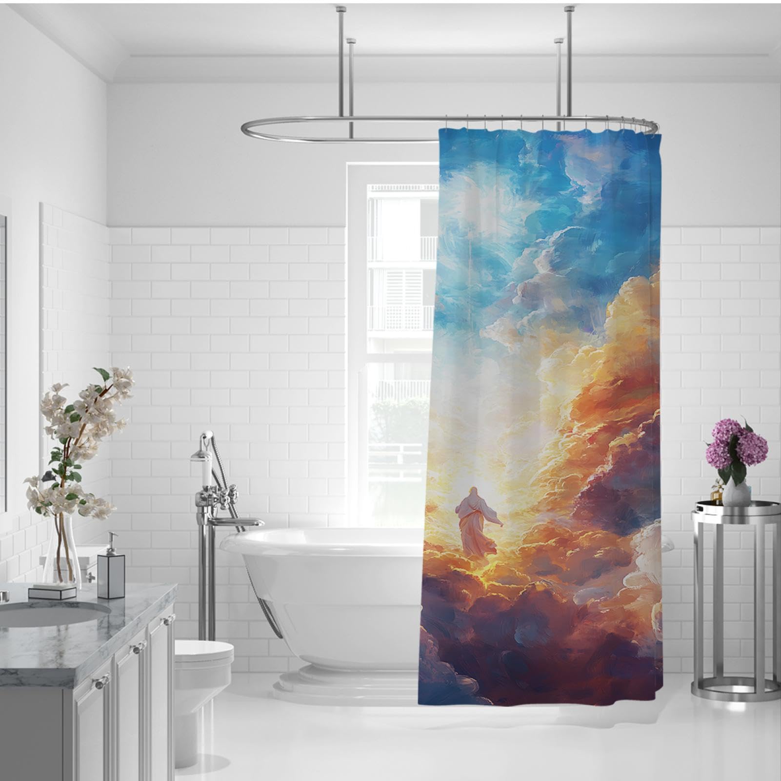 Cortina de ducha de baño creativa de moda Hermosa cortina de ducha de tela de nube con ganchos Cortinas de ducha impermeables para bañera 200Bx220Lcm