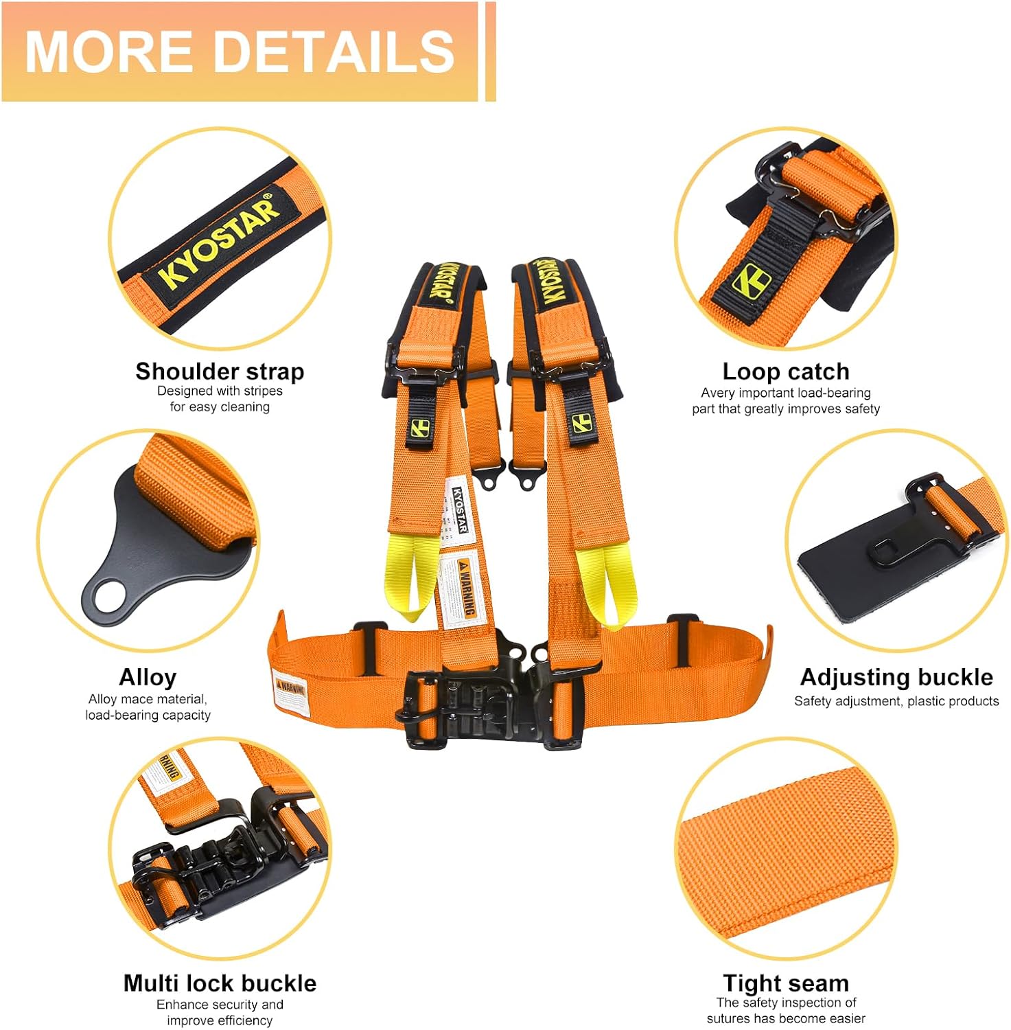 4 Point Harness Seat Belt with 2 Inch Padding Comfortable Shoulder Pad Seat Belt