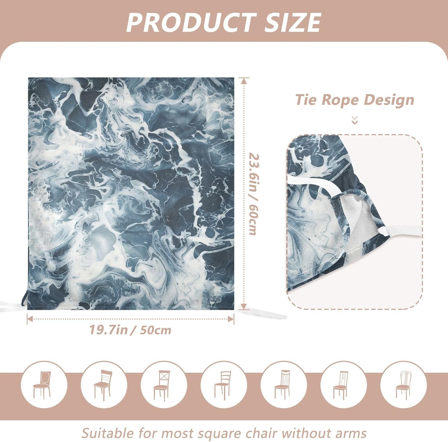 ALAZA Abstract Nautical Style Marble Chair Back Cover Set of 6, Washable Reusable Removable Chair Slipcovers Decorative Chair Cover for Home Kitchen Wedding Party