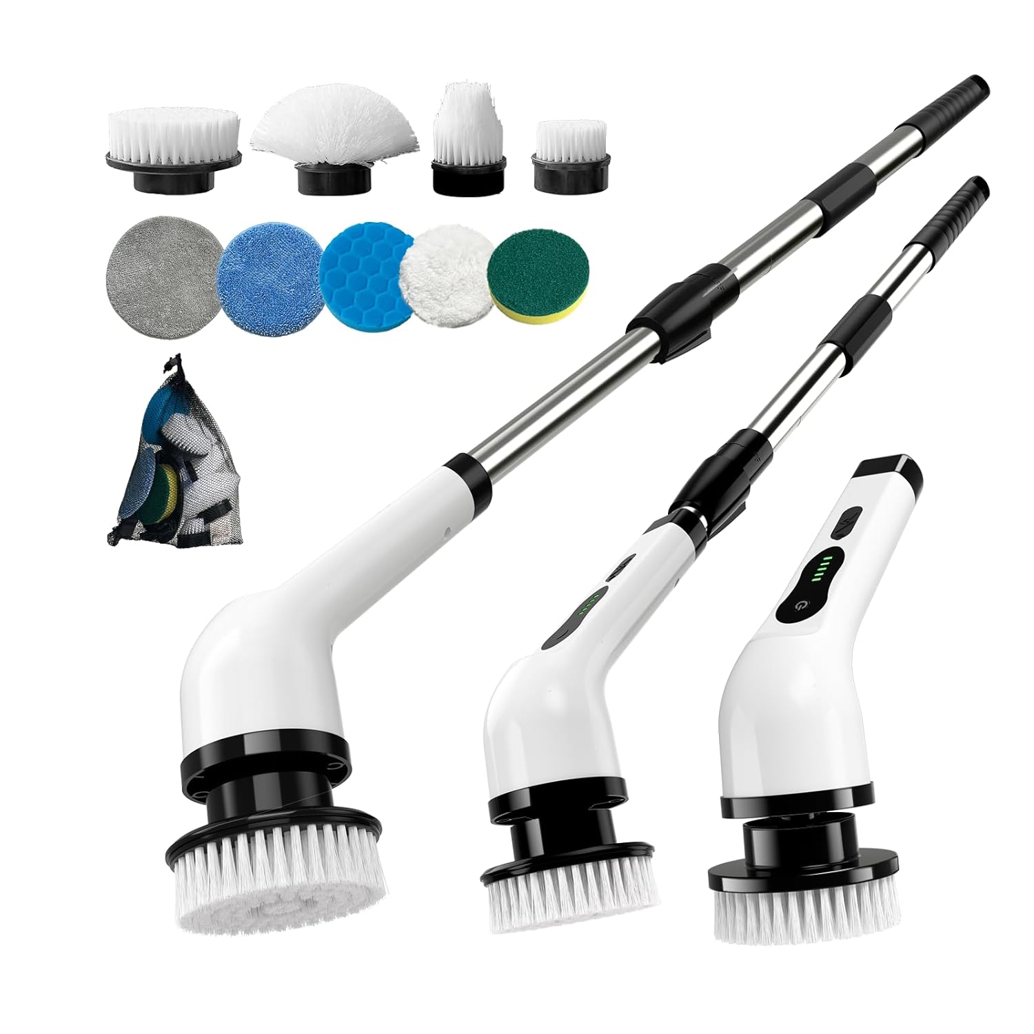 Kingwell Electric Spin Scrubber Cordless Electric Scrubber for Cleaning with 9 Brush Heads 2 Speeds 3 Adjustable Handle