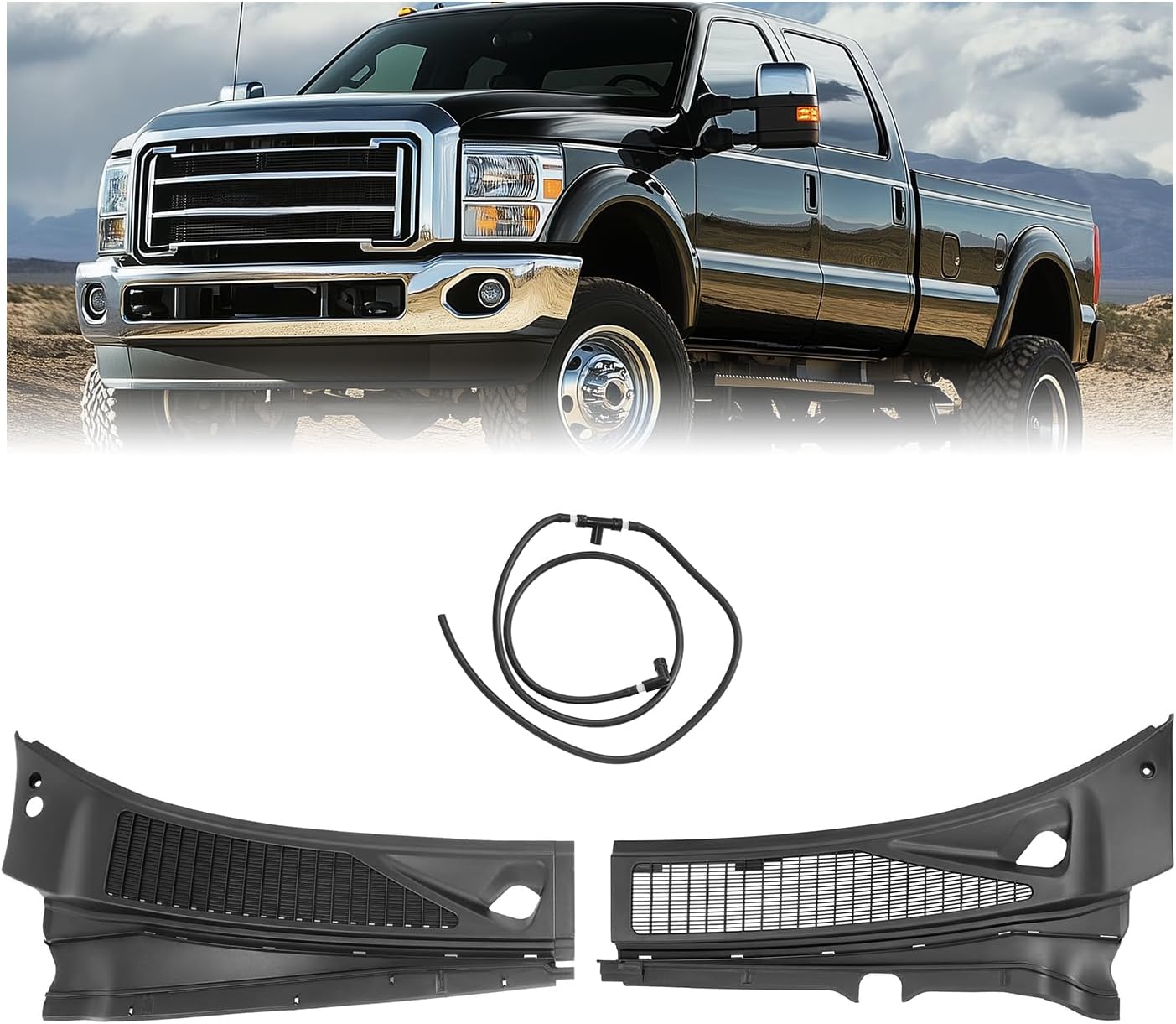 Windshield Wiper Cowl Panel Grille Compatible with 2007-2010 Ford F250 F350 Super Duty Replacement for 7C3Z-25022A69-AA 7C3Z-25022A68-AA Front Window Cover Insert Panel Left&Right