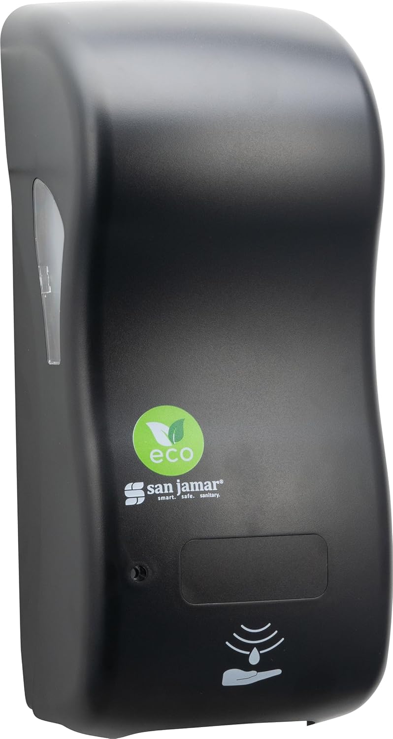 San Jamar Ecologic Rely Recycled Plastic Hybrid Electronic Foam Soap Dispenser, Refillable Soap Dispenser, Wall Mounted Dispenser with Zero Waste for Home and Business, 900 Ml, Black Pearl