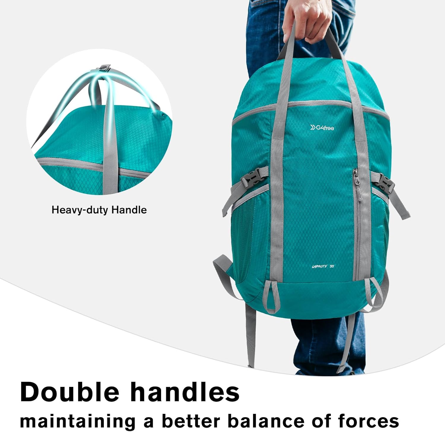 G4Free 35L Travel Daypack Waterproof Hiking Backpack for Camping Outdoor Sports Men Women (Peacock Blue)