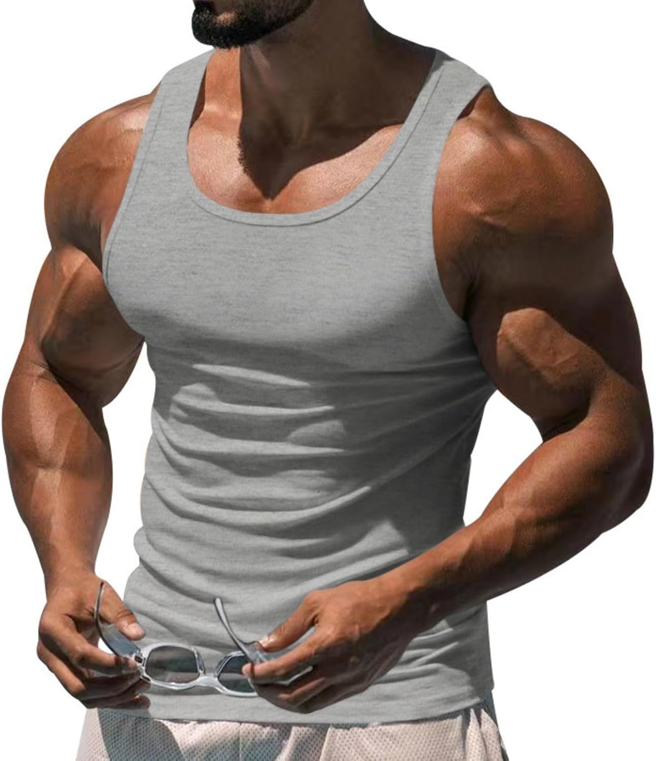Ymosrh Men's Fashion Tank Tops Solid Color Muscle Tee Shirt Sleeveless Casual Gym Workout Running Tshirts, M-3XL
