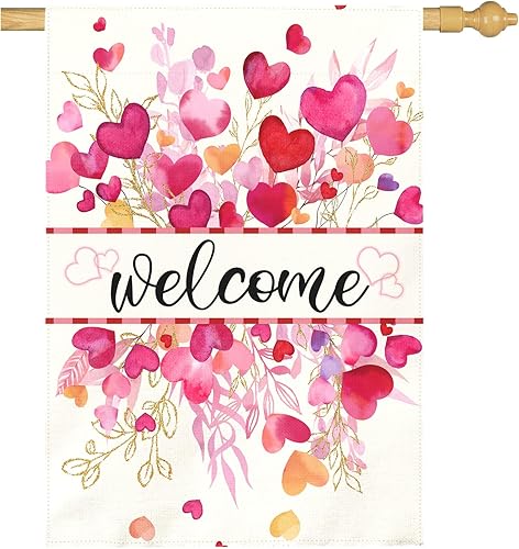 Miniatura 46 de Banderas de jardín de hortensias de bienvenida para primavera y verano, impermeable, bandera de jardín floral azul para exteriores, flores