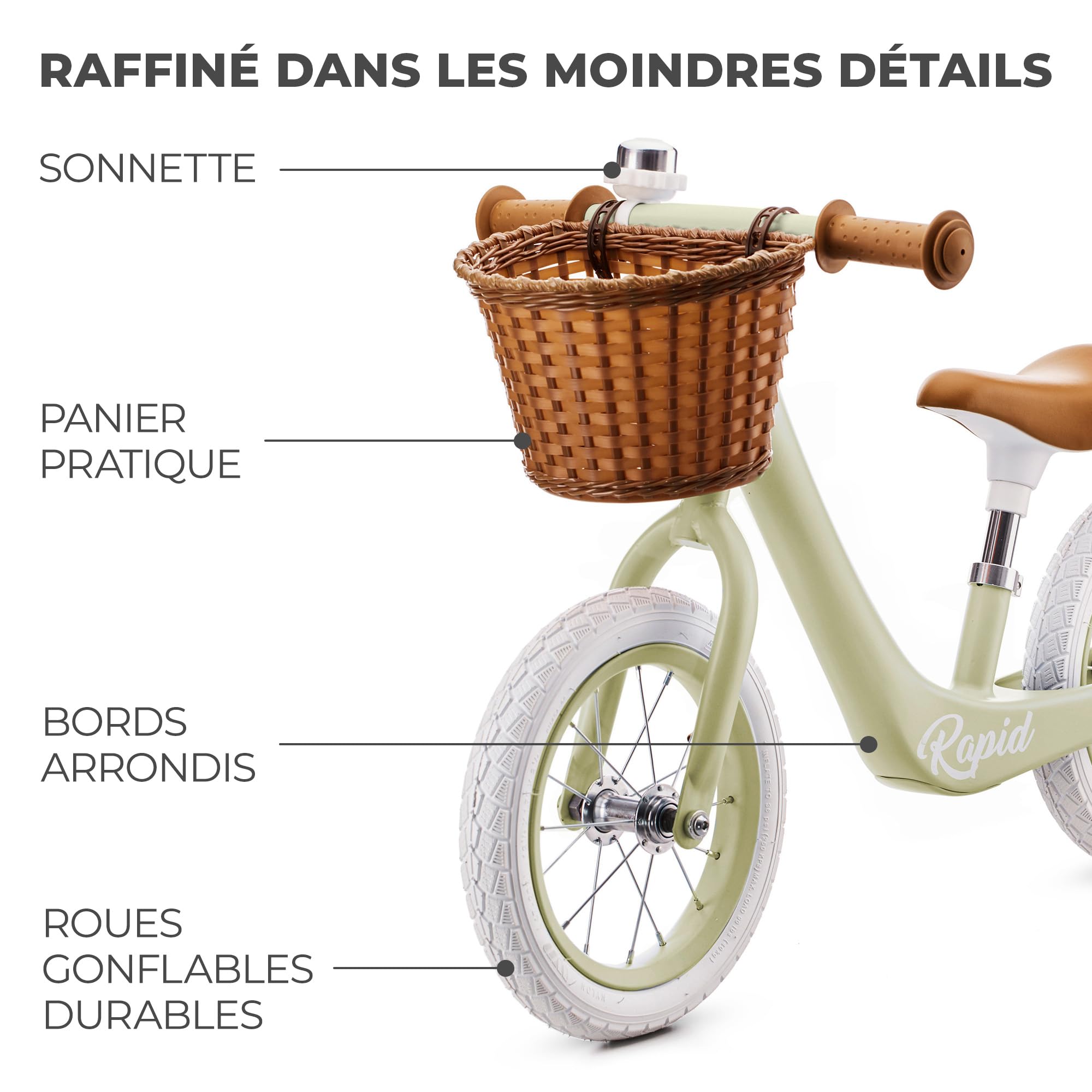 Kinderkraft RAPID Draisienne en Métal, Vélo sans Pédale, Velo Bebe, Siège Réglable, Style Rétro, Pour les enfants de 3 ans à 35 kg, Vert