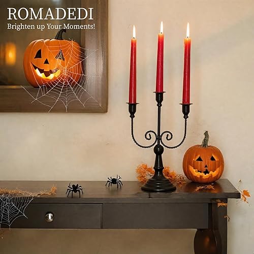 Miniatura 4 de Romadedi Candelabros Portavelas Negros 3 Brazos Candelabros Portavelas de Halloween 11.8 Decoración gótica del hogar para mesa de fiesta, centro de