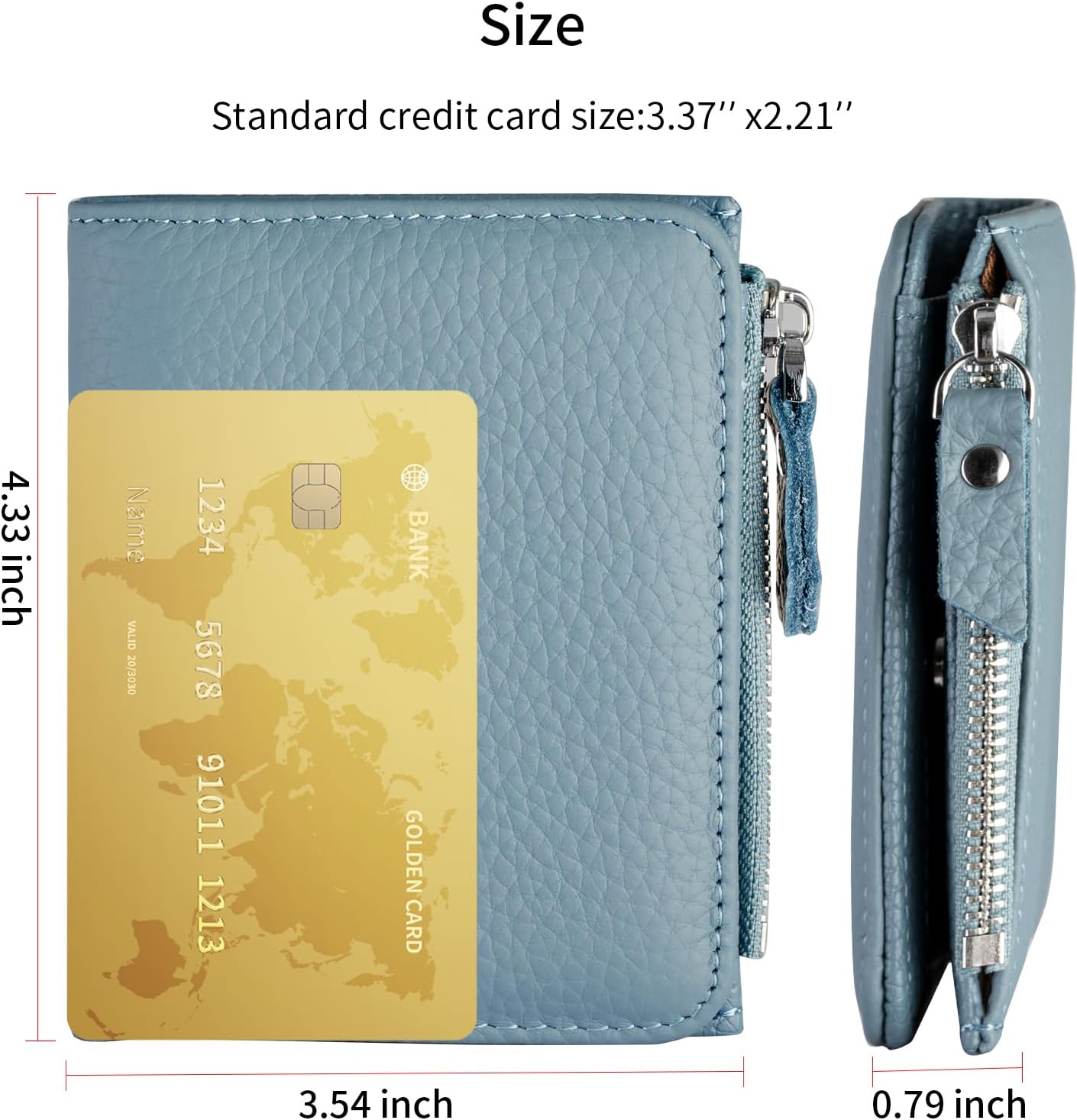 Small Wallet Women Soft Leather RFID Blocking Card Holder with Zipper Pocket Bifold wallet,Blue - Image 7