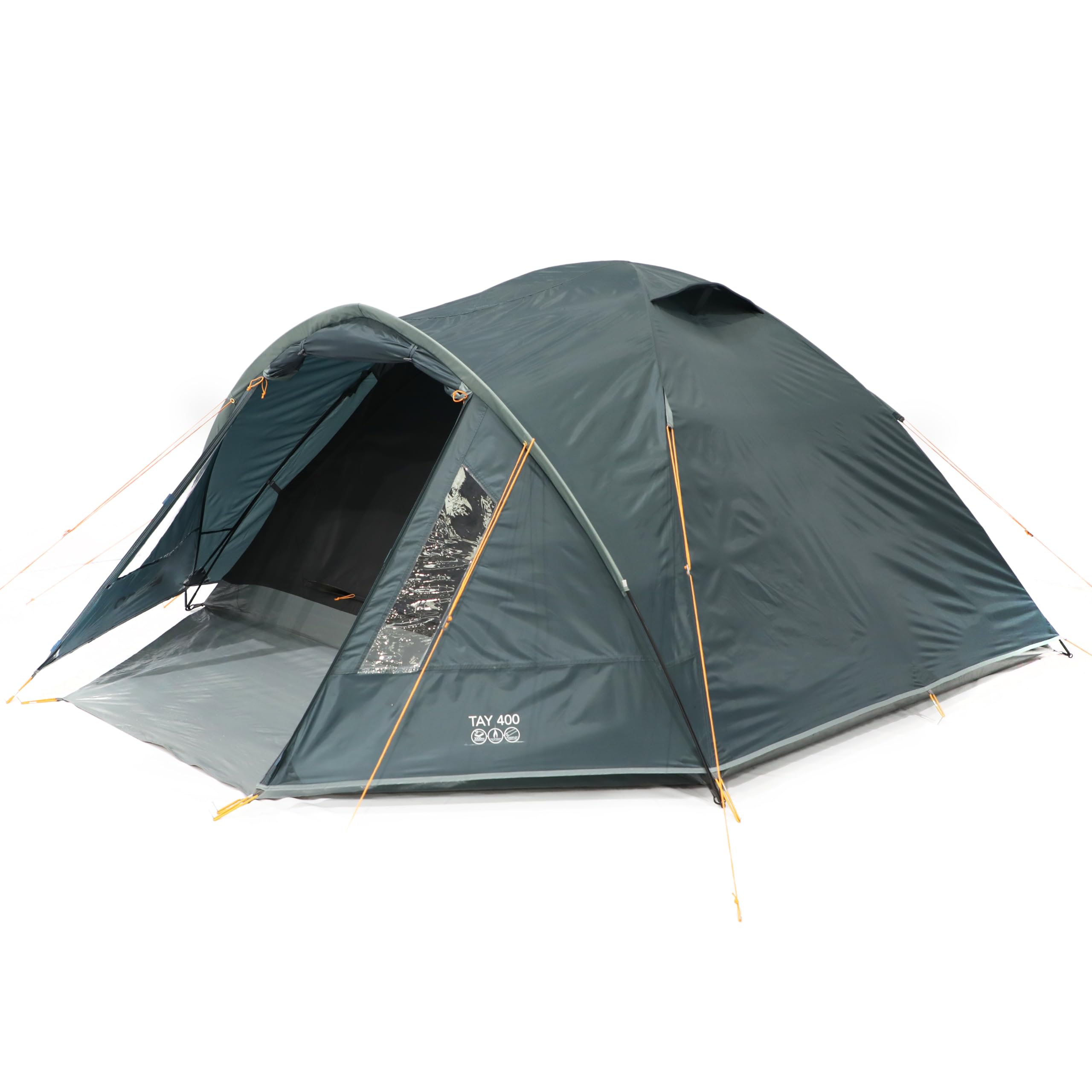 Vango Tay Tent with Porch and Darkened Bedroom, Compact, Lightweight, Dome, Easy to Pitch, Backpacking, Festivals, Wild Camping, Hiking, 3000mm HH (Deep Blue, 400 (4 Person))