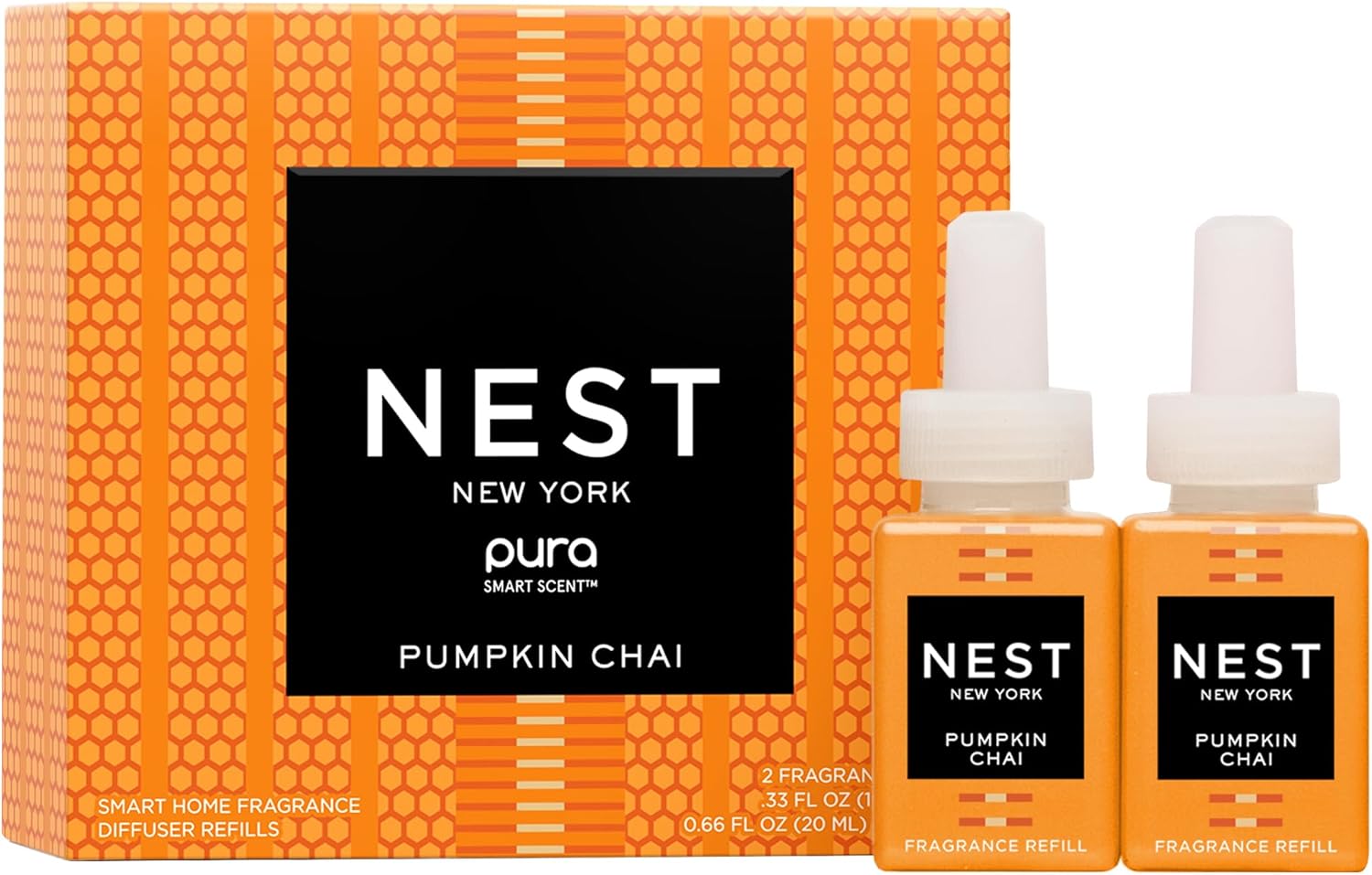 NEST New York Smart Home Fragrance Diffuser Refill Smart Vials, Pumpkin Chai - Set of 2 - Designed for NEST x Pura 3 and NEST x Pura 4 Diffusers - Cruelty Free, Vegan