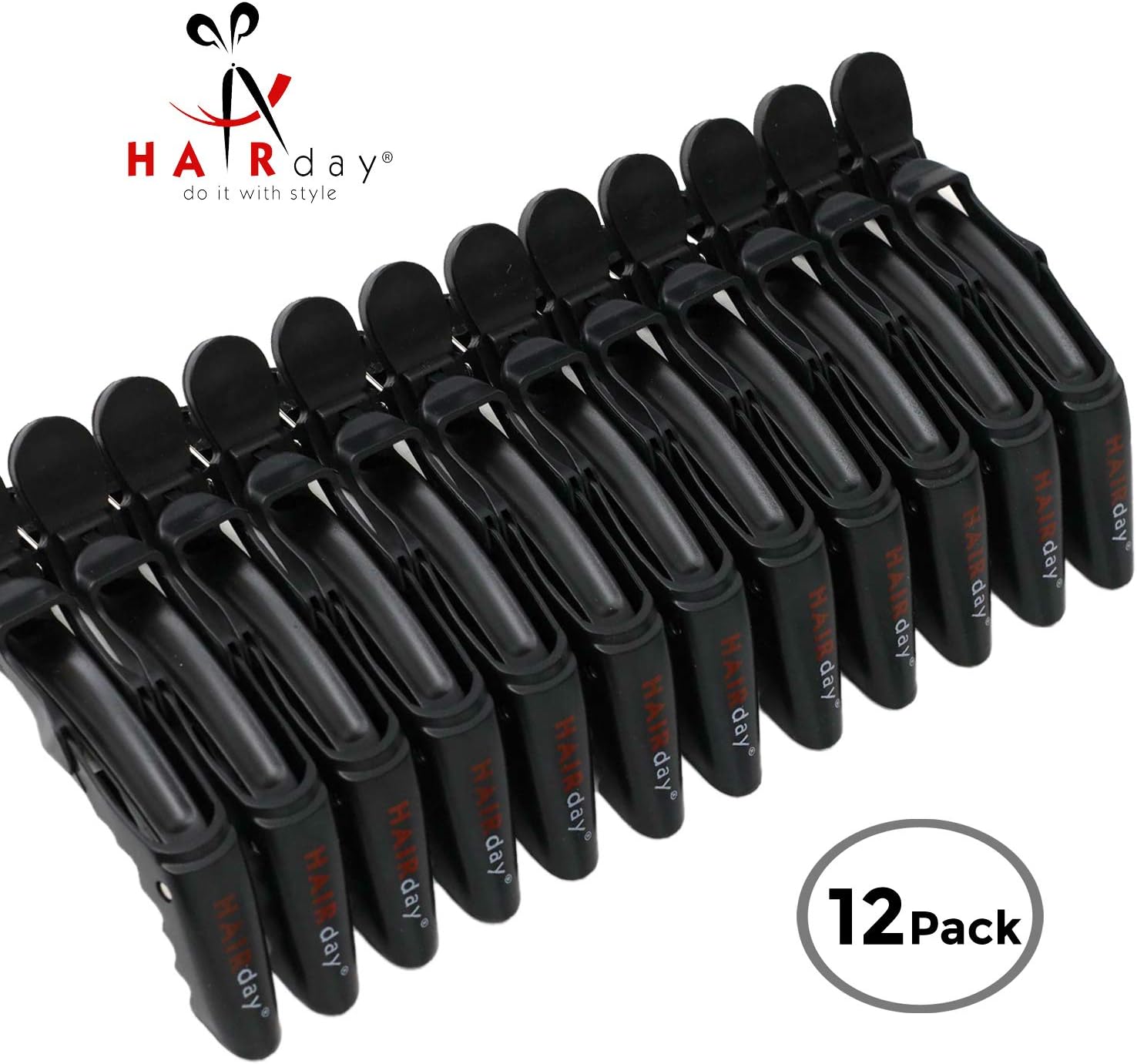Crocodile Hair Styling Clips 12 Pack – Professional Salon Grade Alligator Clips, Strong Grip For Sectioning - Double Hinged, Wide Teeth, Croc Style – By HairDay Care