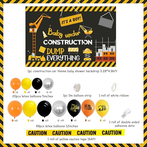 Miniatura 6 de Decoraciones de construcción para baby shower, color amarillo y naranja en construcción, kit de guirnalda de globos para fiesta de volquete,
