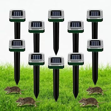 Solar Powered Mole Repellent Heavy Duty Burrowing Animal Control for Lawn Garden Pasture, Chases Away Moles Voles Shrews Unharmed, 7,500 sq ft Coverage