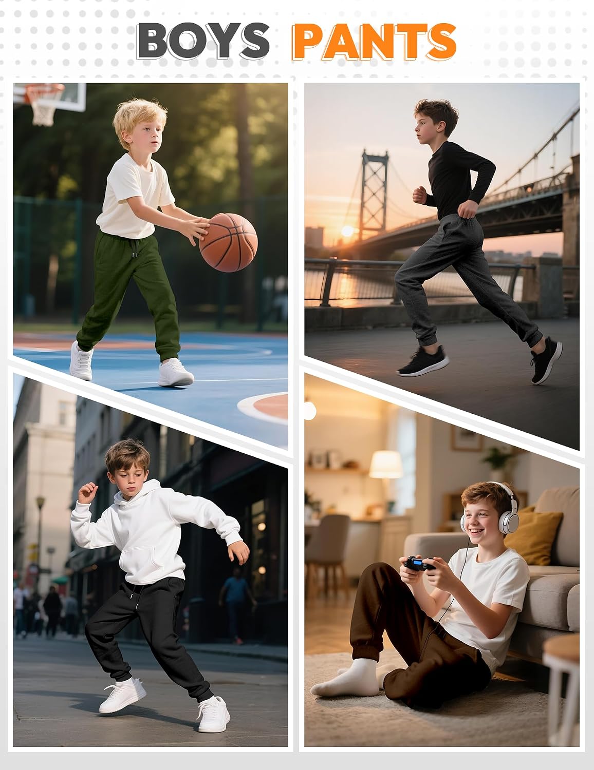 Boys Sweatpants Black Athletic Track Running Active Joggers Pants with Pockets Grey Size 12-14 Boys Clothes Kids Activewear