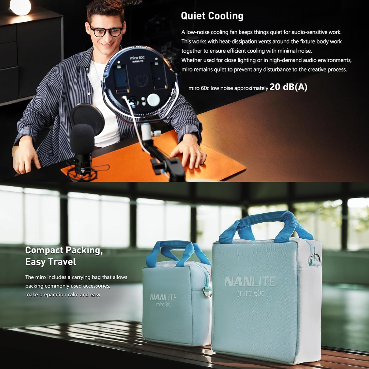 NANLITE RGBW Full Color Round Panel Light for Film and TV Production,Portable LED Fill Light for Live Streaming,Photography,Video Content 2700-7500K Bi-Color App Control with HSI(Miro 30C)