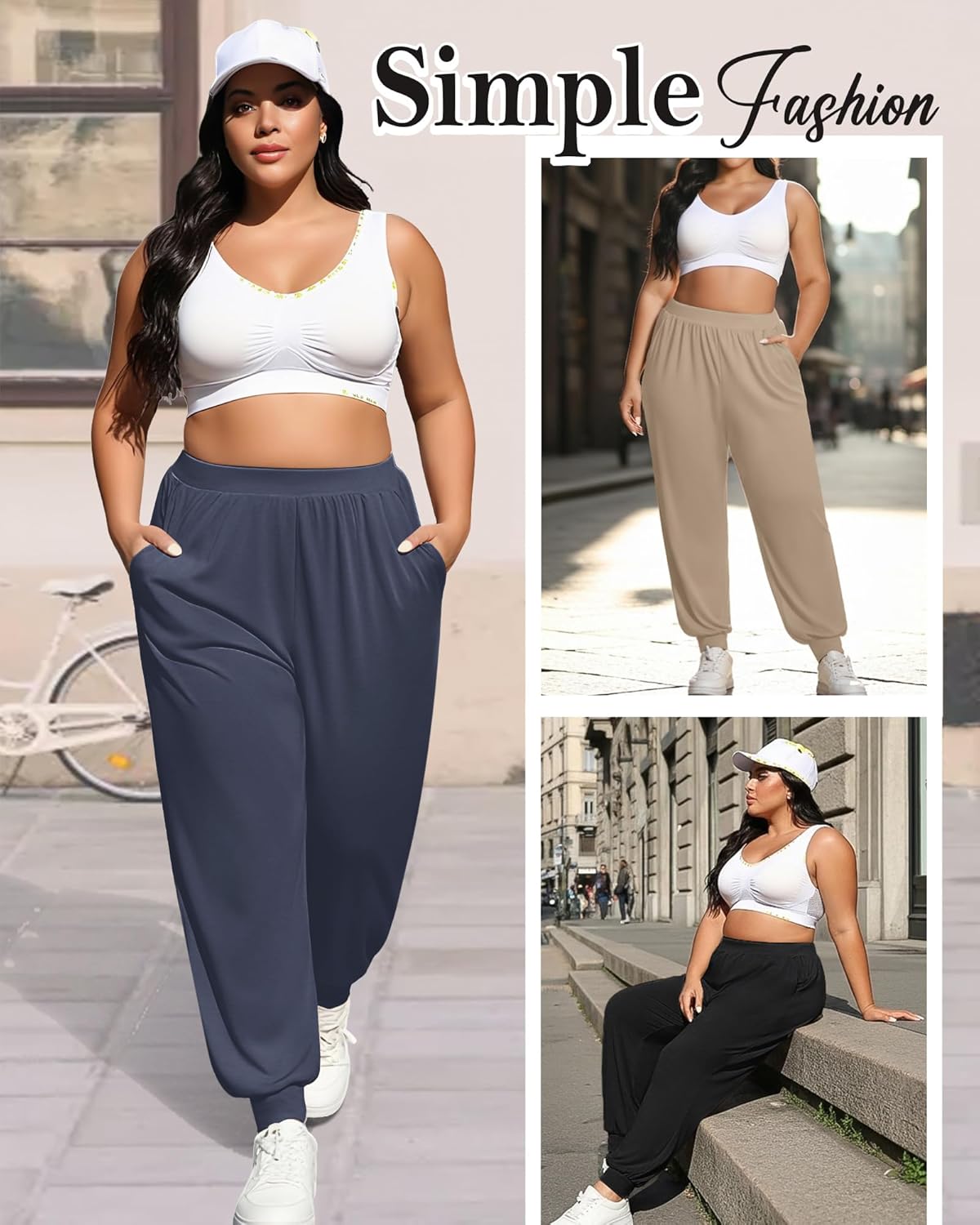 3 Pack Women's Plus Size Yoga Joggers Lounge High Waisted Pants Comfy Loose Workout Sweatpants with Pockets - Image 2