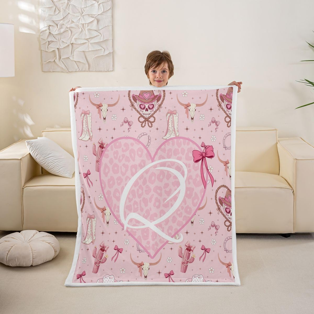 Homewish Pink Leopard Letter V Throw Blankets,Kids Girls Boys Adult