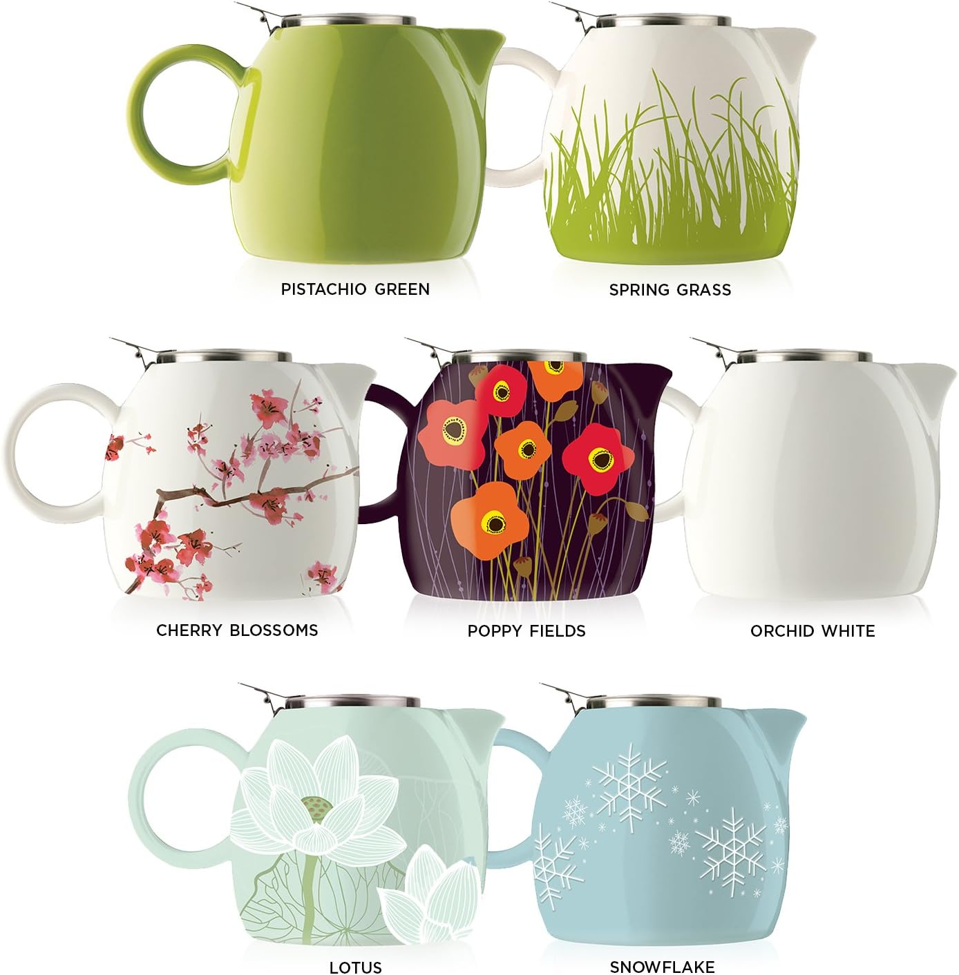 Tea Forte Pugg Ceramic Teapot Infuser Set with Loose Lea Tea Steeping Basket and Lid, Cherry Blossoms