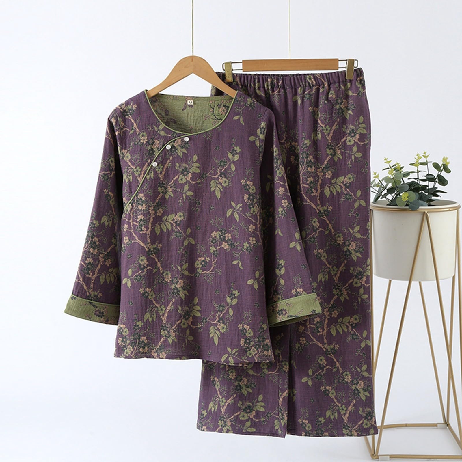 WWricotta Set Pigiama Jacquard Donna - Maniche a 3/4, Scollo Obliquo Raffinato, Morbido e Caldo, Ideale per Tutte Le Stagioni