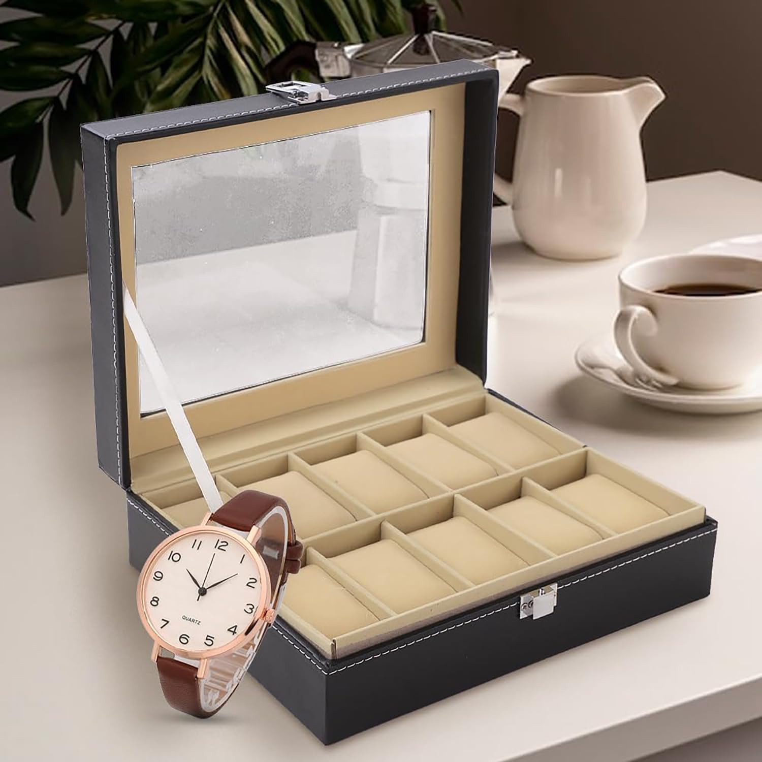 Kuber Industries 10 Slots Watch Organizer|Watch Storage Box For Men & Women|Secure Closer|Wrist Watch Display BoxBlack| (B0CX4KMM8W) Amazon Price History, Amazon Price Tracker