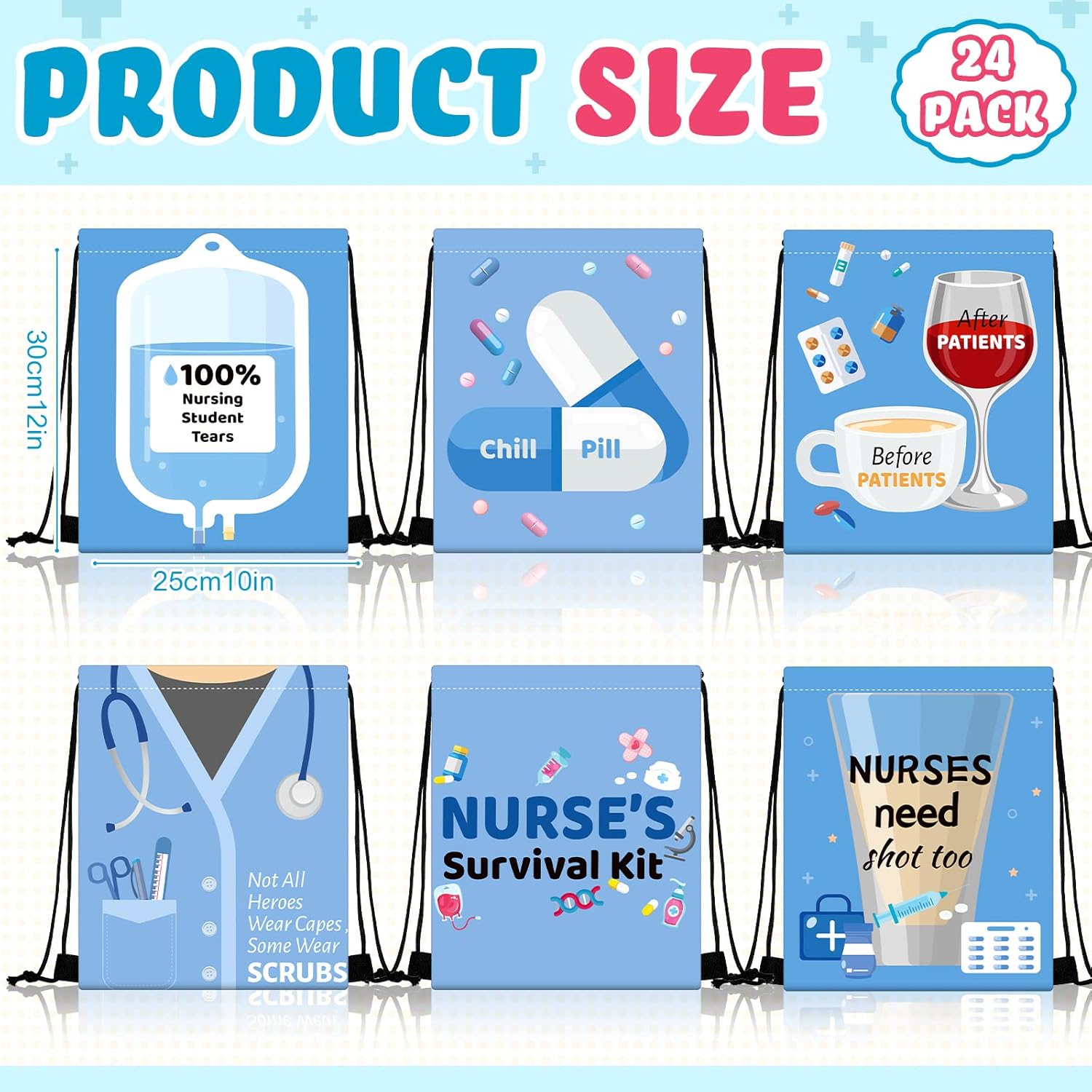 Amylove 24 Pieces Nurse Week Gifts Bags Bulk 2026, Funny Nurses Drawstring Backpack Nurse Appreciation Gifts for Nurses Day, Cna Week