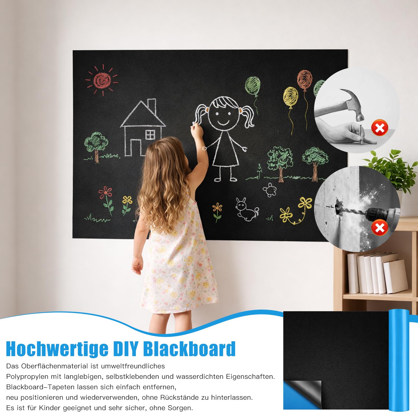 Pellicola magnetica autoadesiva, 40 x 80 cm, magnetica, per pareti, cucina, ufficio e cameretta dei bambini, ritagliabile e rimovibile senza lasciare residui (B40 x 80 cm)