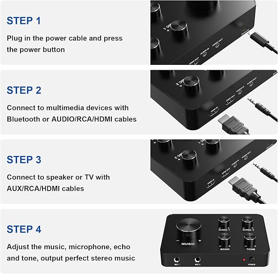 Rybozen Wireless Microphone Karaoke Mixer System, Dual Handheld Wireless Microphone for Karaoke, Smart TV, PC, Speaker, Amplifier, Church, Wedding - Support HDMI, AUX In/Out