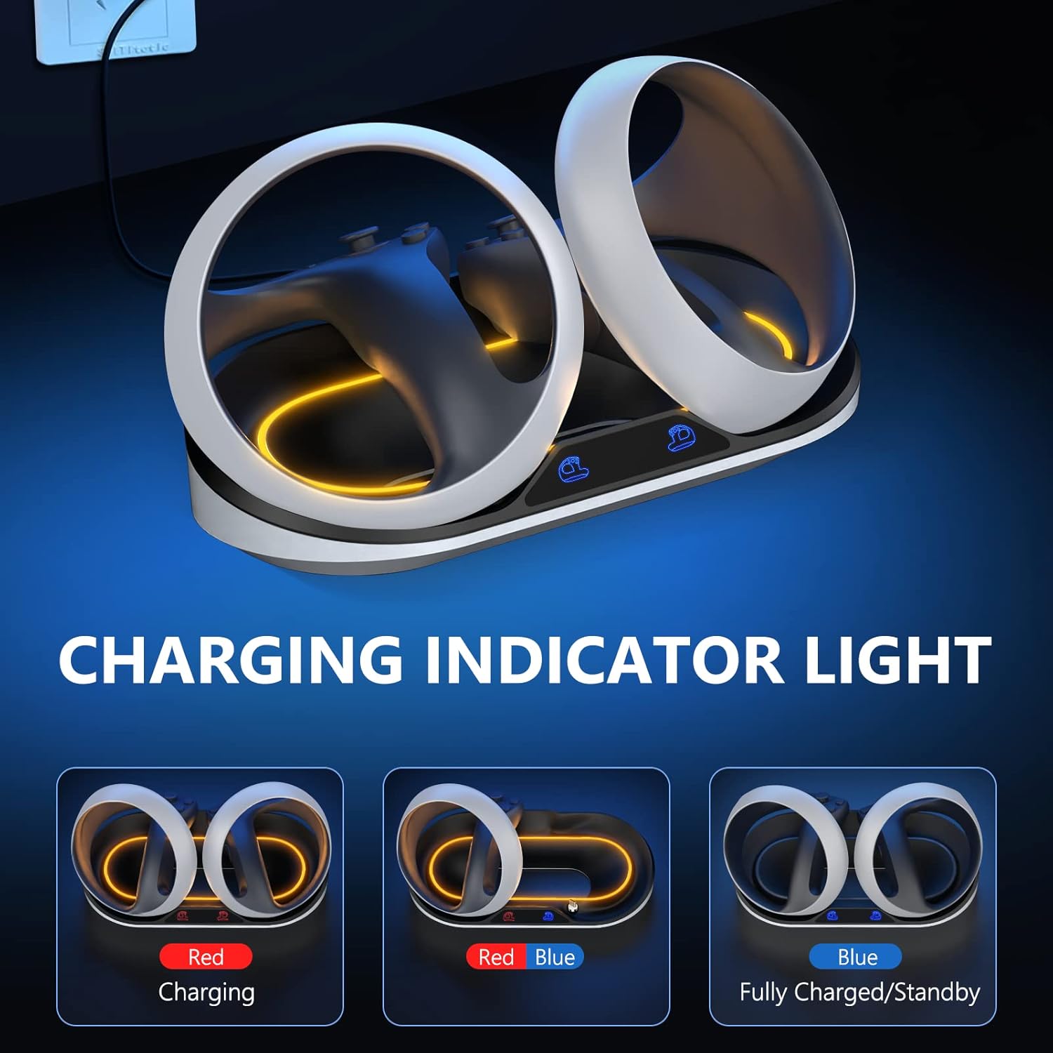 Charging Station for PlayStation VR2 Sense Controller,PSVR2 Charger with LED Indicator,PS VR2 Charging Dock with 2 Magnetic Type-C Connectors and Charging Cable