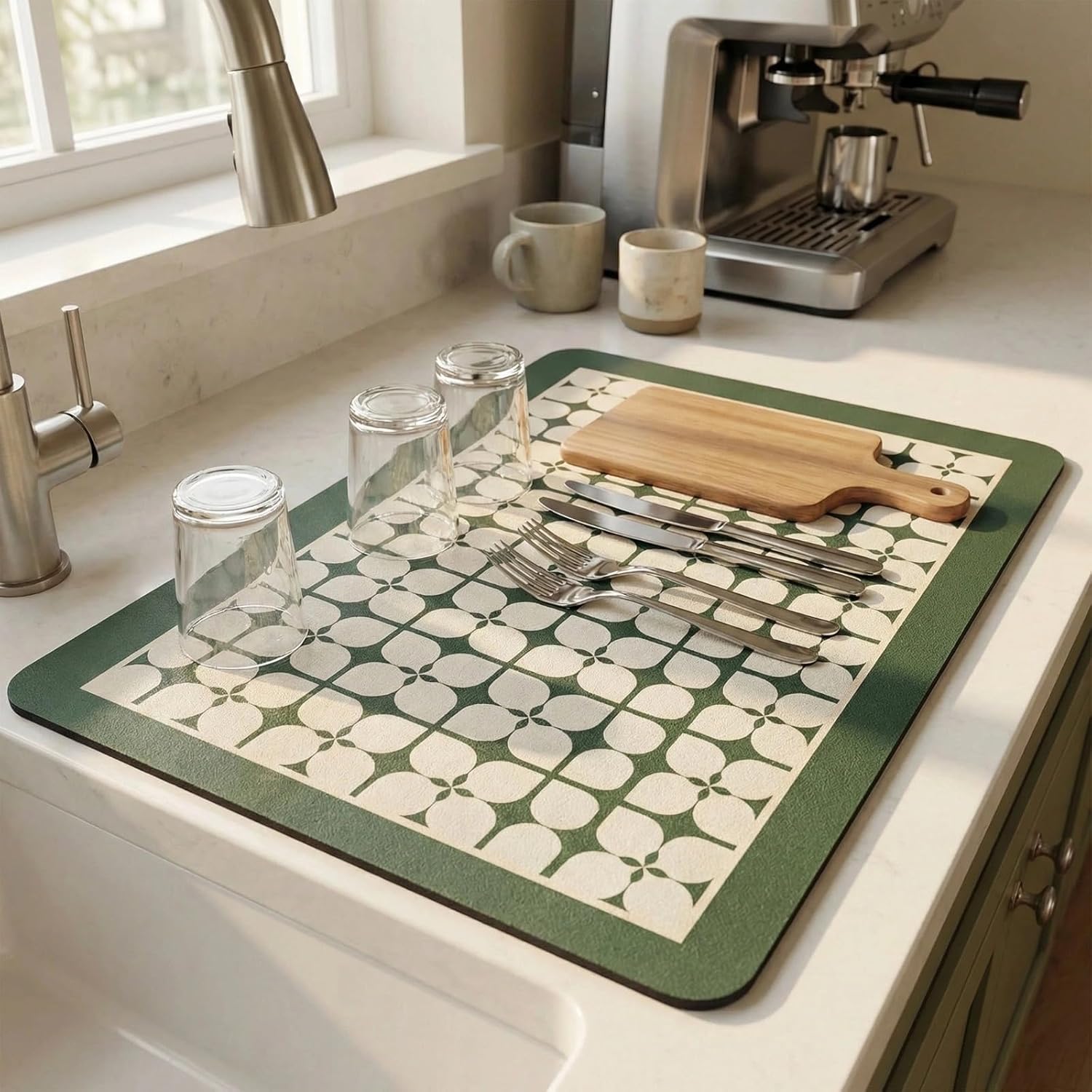 Dish Drying Mat - Absorbent Countertop Mat for Coffee Maker, Expresso Machine, Cute Kitchen Use (05,20''×32'')