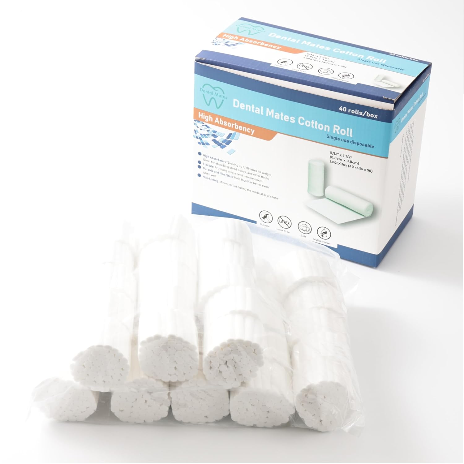 Ultra-Soft Dental Cotton Rolls Non-Sterile, Highly Absorbent, Nose Bleed Plugs, Small: 1.5" x 5/16" and Medium 1.5" x 3/8" 2,000 pcs/Box, Large 1 1/2" x 1/2" 450pcs/Box (12, Small: 1 1/2" x 5/16")