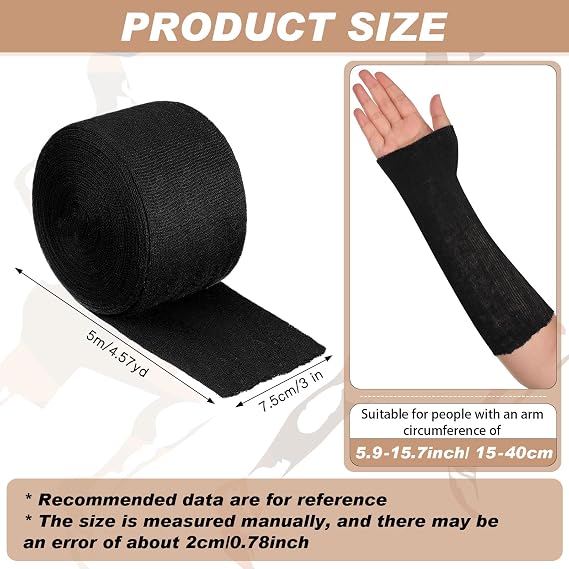 Nuanchu Cotton Stockinette Tubular Elastic Arm Cast Sleeve Roll Elastic Wrap Tube Wrist Wraps Comfortable Cast Stockinette Cosplay Accessories for Arm Leg Knee(Black,3 Inch X 5.47 Yard)