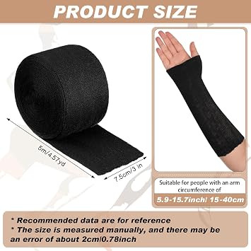 Nuanchu Cotton Stockinette Tubular Elastic Arm Cast Sleeve Roll Elastic Wrap Tube Wrist Wraps Comfortable Cast Stockinette Cosplay Accessories for Arm Leg Knee(Black,3 Inch X 5.47 Yard)