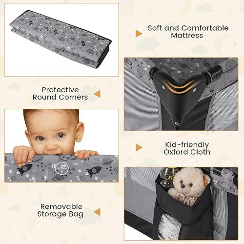 Miniatura 5 de BABY JOY 4 en 1 Pack and Play, corralito portátil para bebé con moisés, puerta lateral con cremallera, cambiador, ruedas con cerradura, caja de