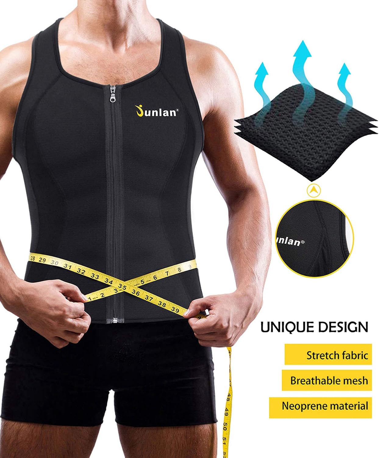 Junlan Men Sweat Waist Trainer Tank Top Sauna Sweat Vest Neoprene Workout Shirt Sauna Top For Men