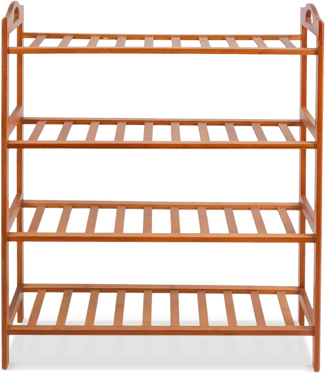 Bamboo Shoe Rack, 4-tier Shoe Shelf with Handle, Open Storage Shelf Organizer, Flower Stand for Entryway, Bathroom, Kitchen, Balcony and Garage, Natural