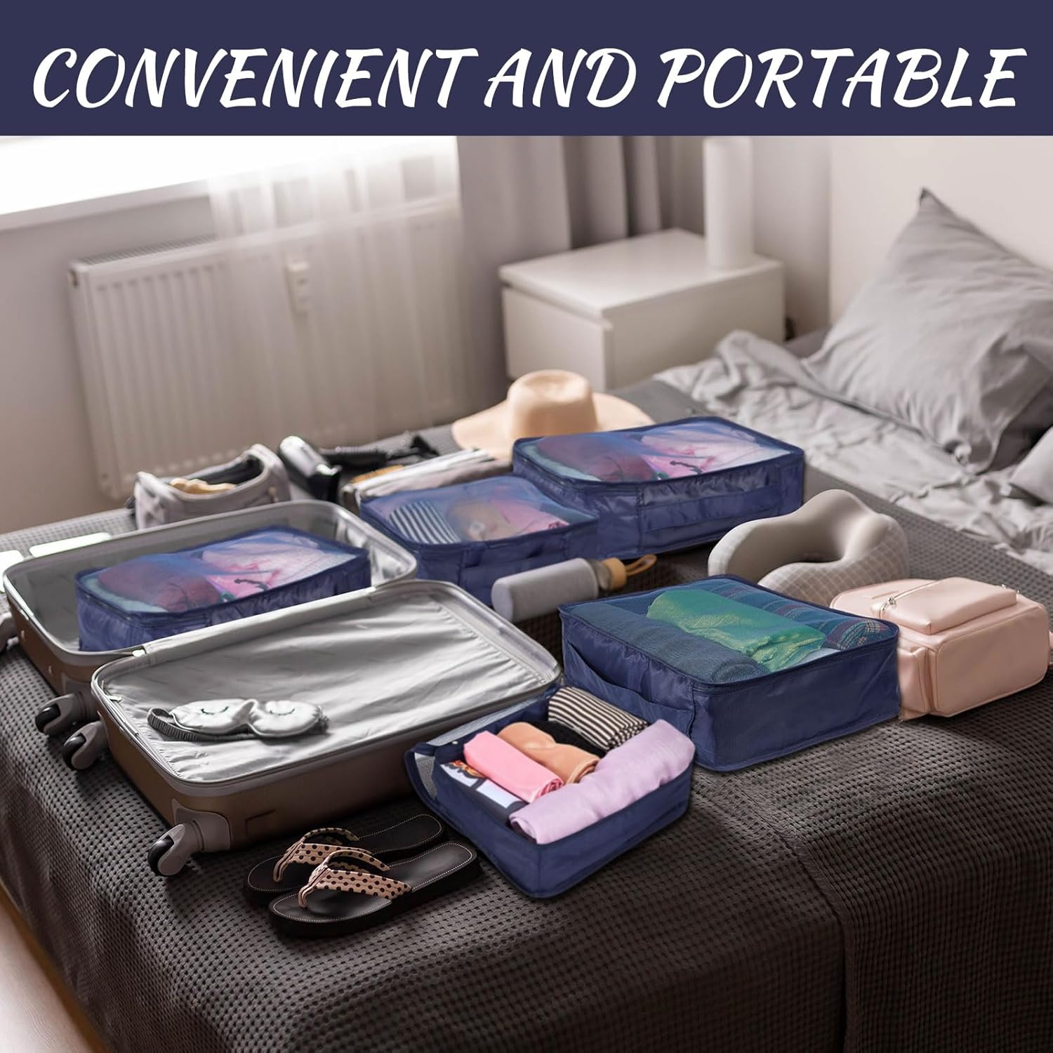 Silkfly 12 Pcs Packing Cubes for Suitcase Travel Luggage Bags Bulk Mesh Organizer Set for Hiking Camping Backpacking Clothes Accessories (Navy Blue,XL, L, M Size) - Image 5