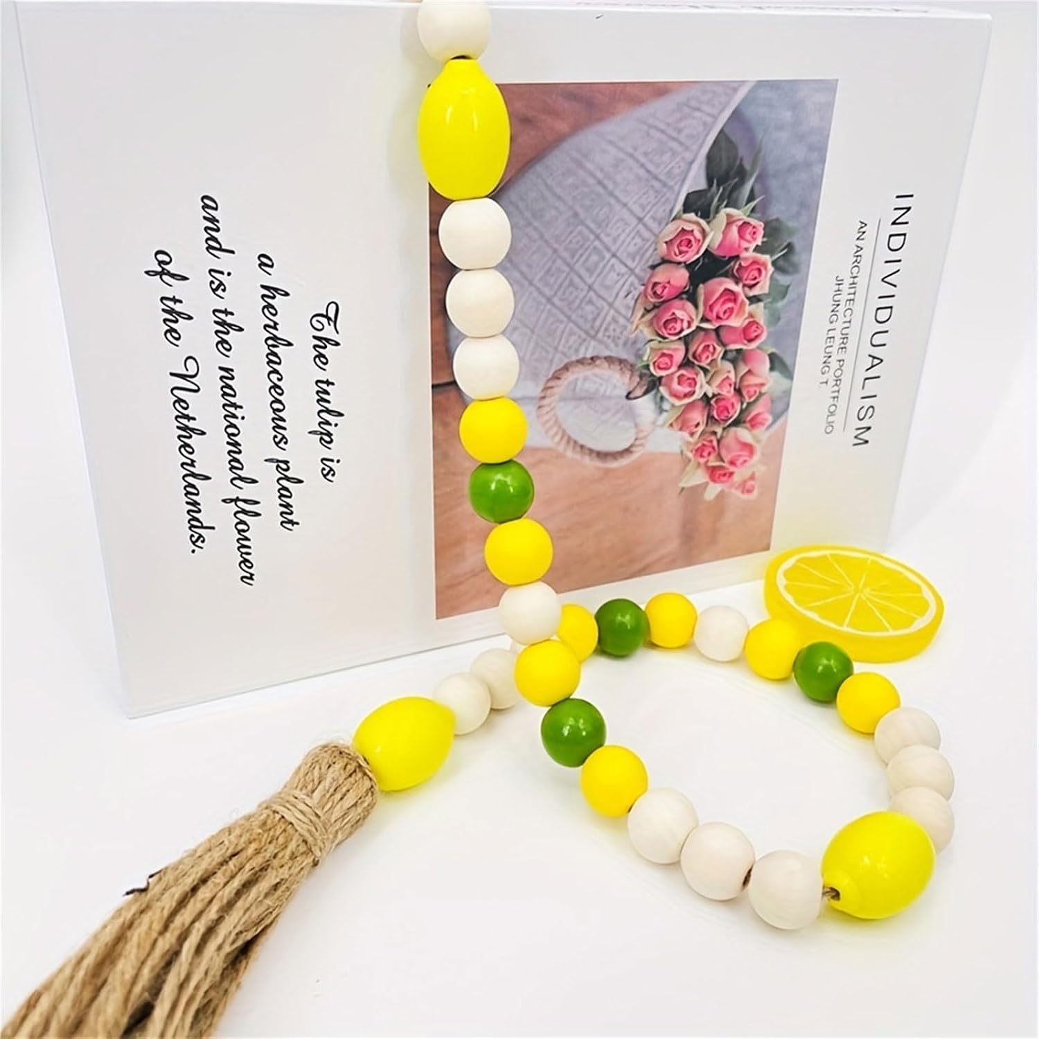 Lemon Bead Garlands Farmhouses Wood with Tassels Country Decors Prayer Wall Hangings Decorations Farmhouses Lemon