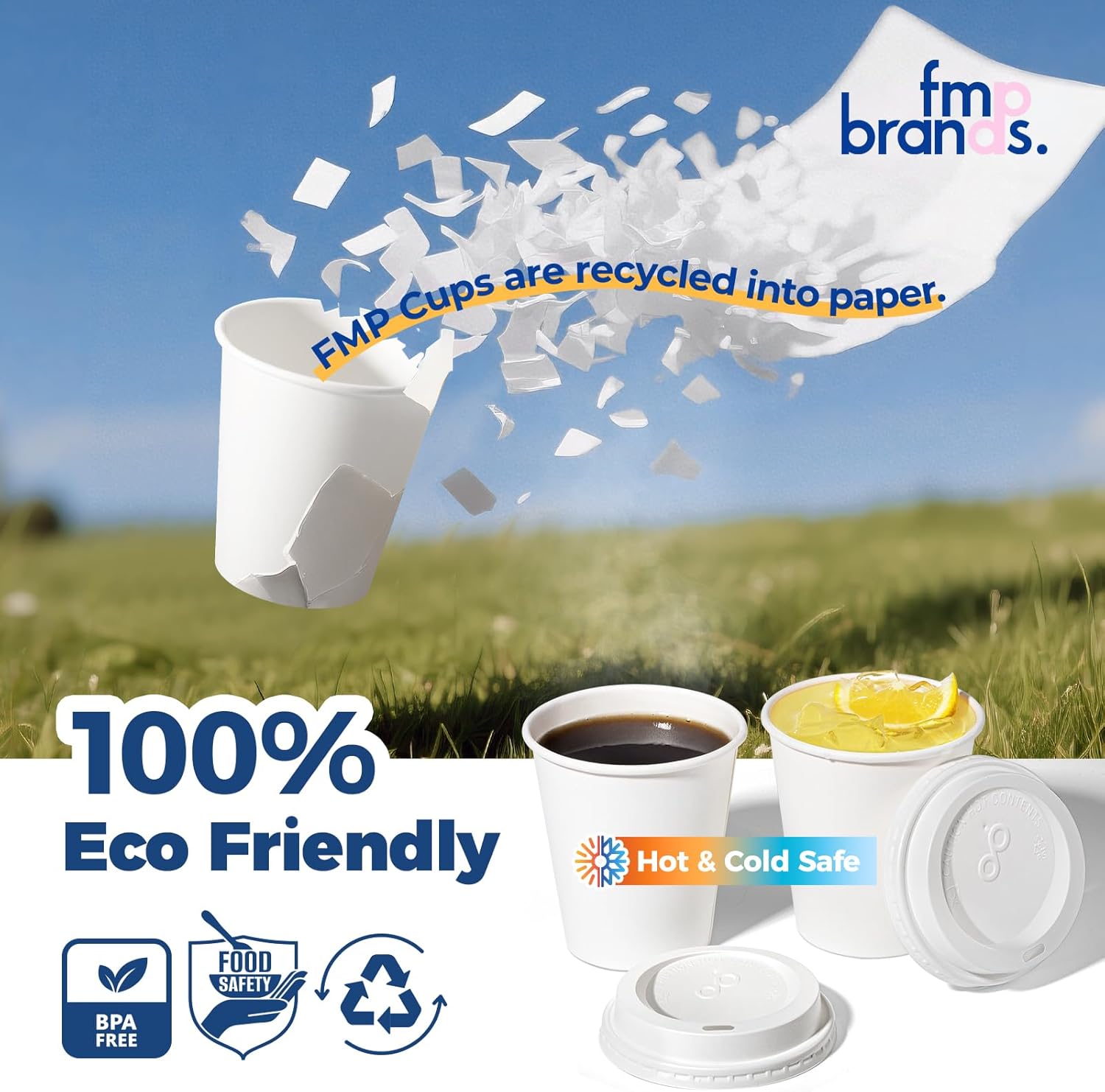 Fit Meal Prep 100 Pack 10 oz Disposable Coffee Cups with Lids, Premium To Go Coffee Cups with Lids, Leak-Proof Paper Travel Cups for Cold/Hot Beverage, Office (White Lids) - Image 5